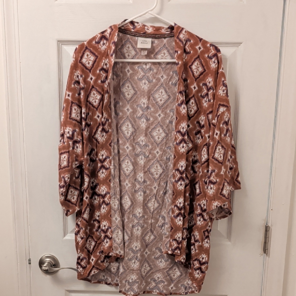 Brown Patterned Open Cardigan
